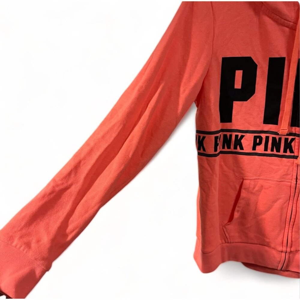 PINK Victoria's Secret Womens Zip-Up Hoodie Coral & Black Medium - Picture 4 of 10